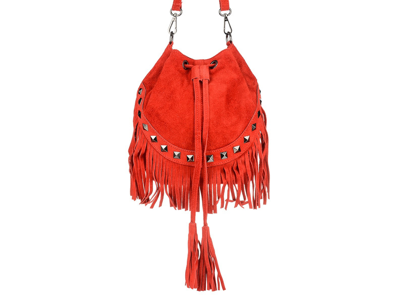 Women's Handbag Bag Leather Suede Tassels Italian Red X39