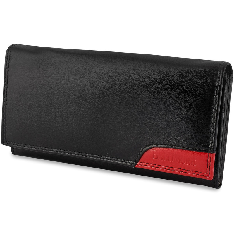 Women's leather wallet large retro horizontal RFiD black BELTIMORE 040