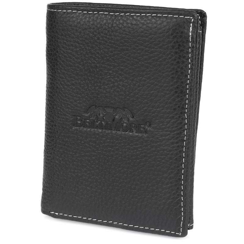 Leather wallet black vertical vintage large RFiD Beltimore I43