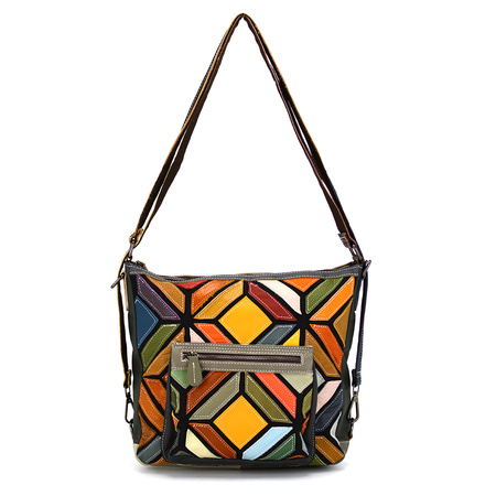 Women's colorful leather messenger bag with mosaic pattern