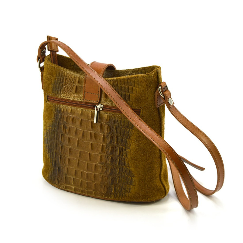 Women's leather messenger bag with crocodile motif