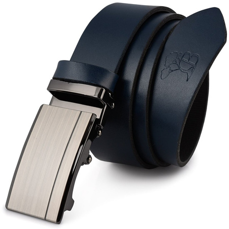 Beltimore men's leather belt navy blue automatic A56 : Colors - navy blue, Strap size - r.110-125 cm