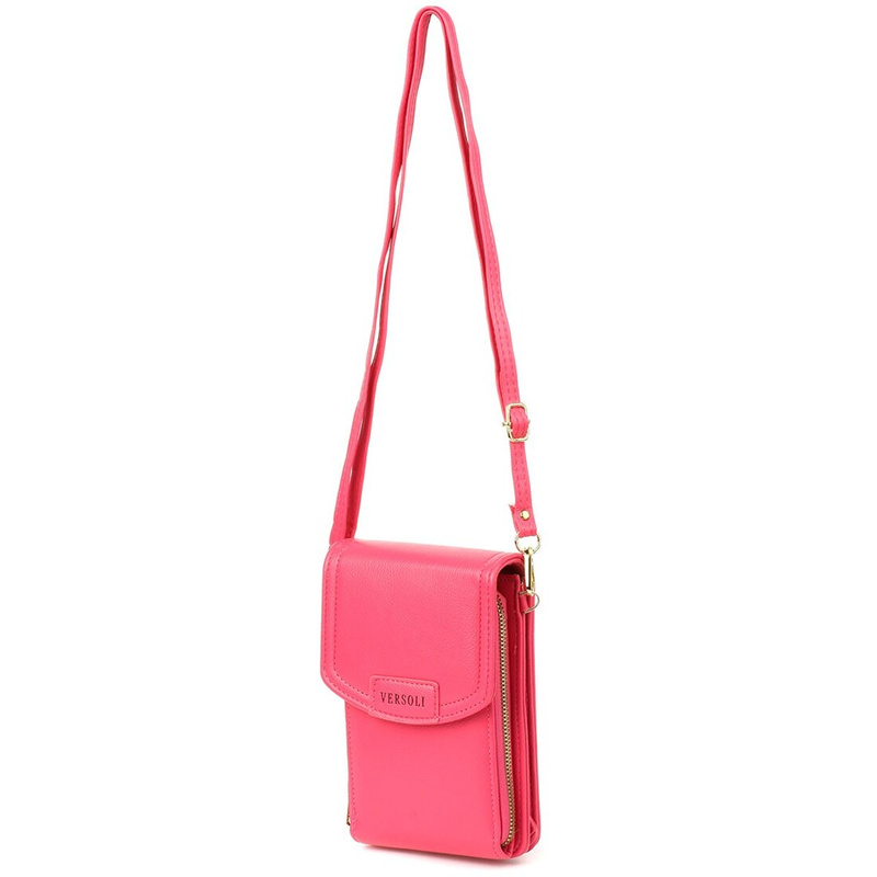 Women's mini letterman's phone bag with flap report shoulder bag fuchsia eco leather POR-T-8