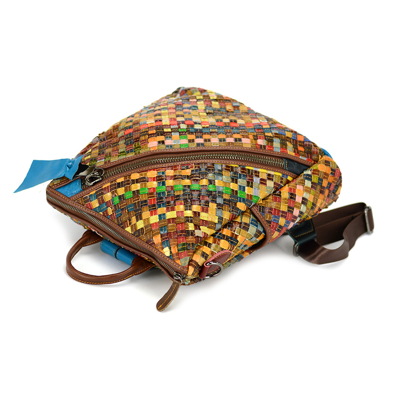 Patterned leather backpack with a mosaic pattern