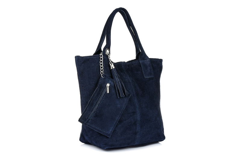 Italian Leather Suede A4 Shopper Handbag navy blue T49