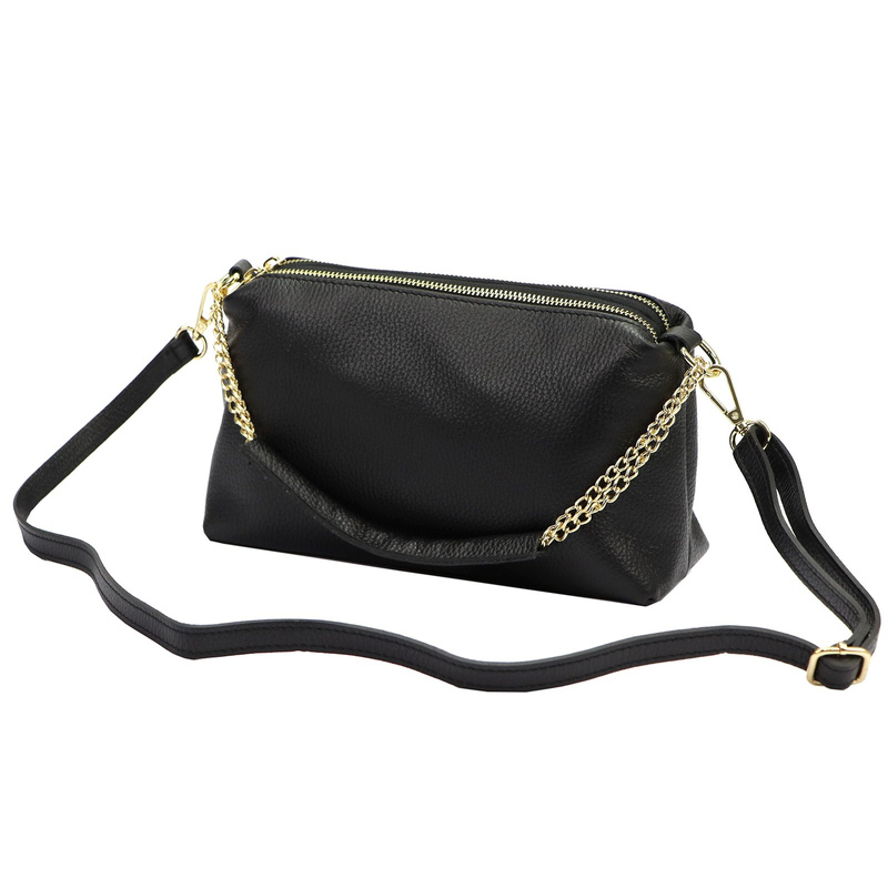 Women's leather shoulder messenger bag with chain