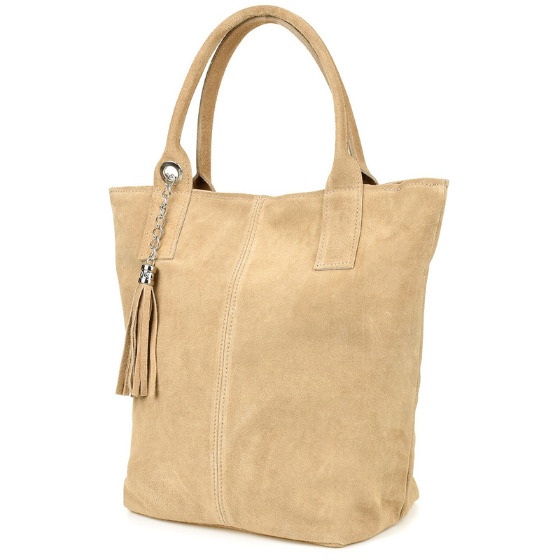 Italian Leather Suede A4 Shopper Handbag Beige T49