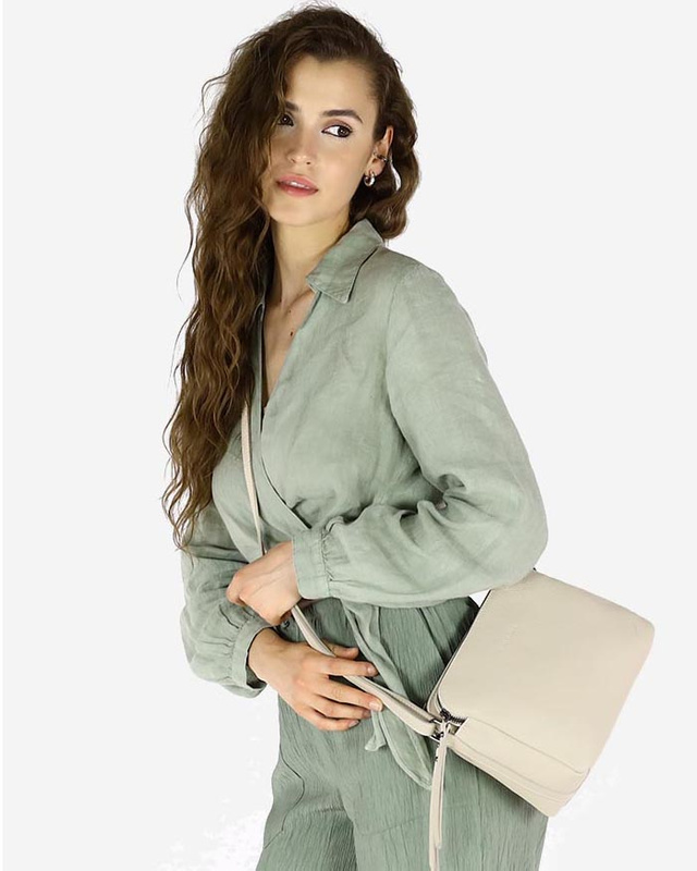 Torebka skórzana crossbody listonoszka dwie komory - MARCO MAZZINI ivory beżowa