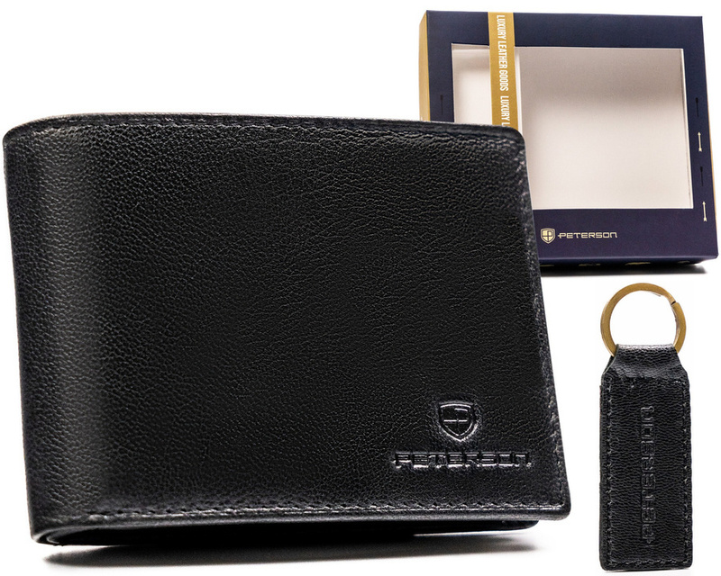 Leather wallet+key ring set PETERSON PTN SET-M-N003-GVT