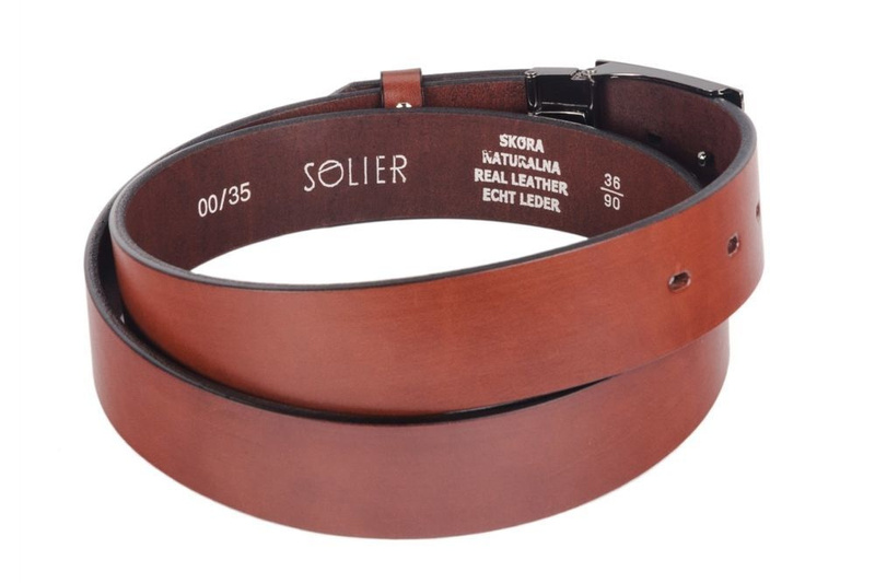 Elegant dark brown leather belt SOLIER SB11