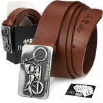 Beltimore leather men's brown wide motorcycle belt W07 : Colors - brown, beige, Strap size - r.100-115 cm