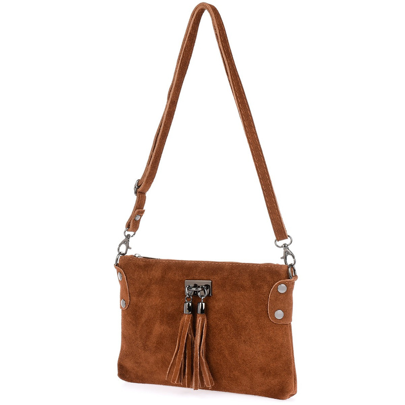 Women's small formal handbag cognac suede soft adjustable strap X52