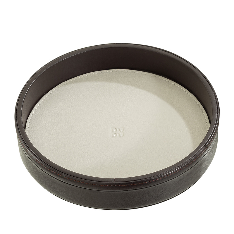 Small round valet tray Colorful by DUDU made in real leather, 16cm diameter. Suitable for home entry, from minimal design, refined details and fashion colours.