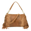 Beige women's Italian leather tassel horizontal handbag Z24