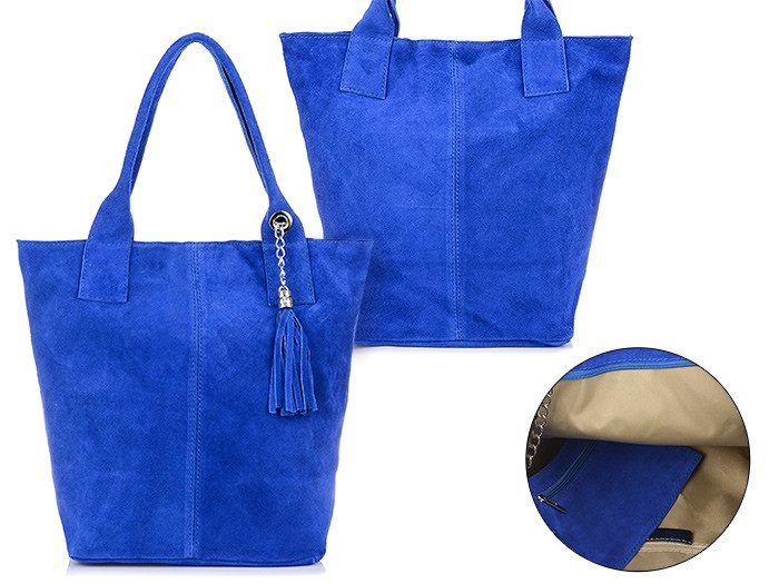 Italian Leather Suede A4 Shopper Handbag cornflower T49