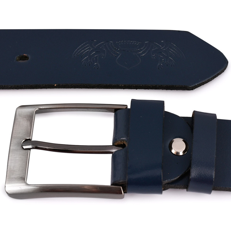 Beltimore leather men's belt navy blue wide E02 : Colors - navy blue, Strap size - r.110-125 cm