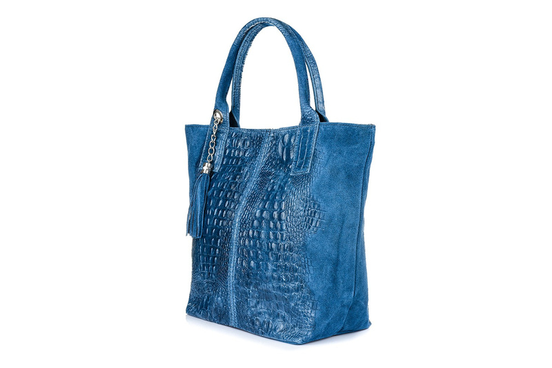 Blue Large Leather Shopper Crocodile Leather Bag Bag WITH Pouch L94