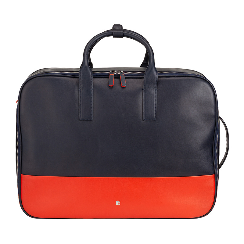 Travel suitcase Colorful Amsterdam by DUDU in genuine leather with handles and shoulder strap. The suitcase can become a comfortable backpack or shoulder bag from 33 litres.