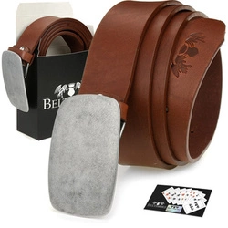 Beltimore leather men's cognac wide premium belt W38 : Colors - brown, beige, Strap size - r.120-135 cm