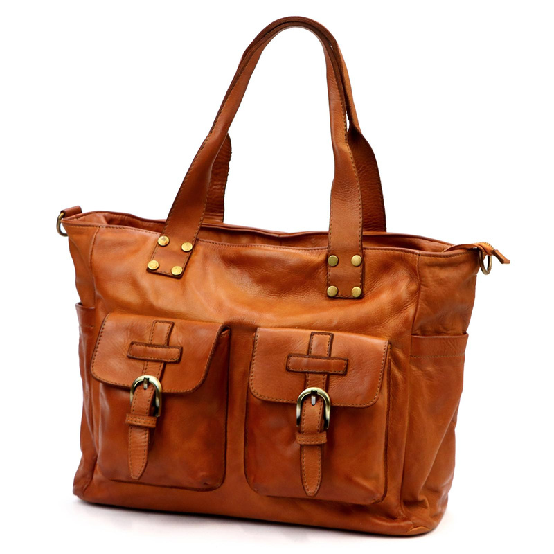 Women's large leather shoulder shopper bag