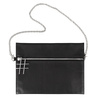 Thin black shoulder bag for womens Hashtag Like by DUDU in soft leather, design by ZAVEN, with chain and zip closure.