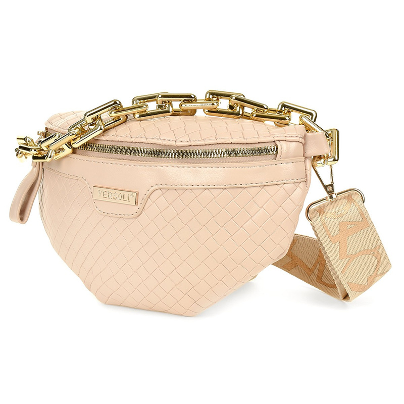 Beige Women's Over-the-Shoulder Sachet on Braided Strap I18