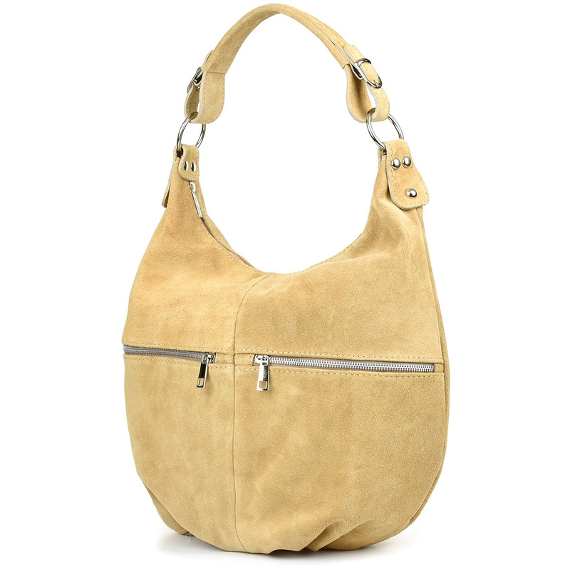 Vera Pelle suede leather handbag large A4 beige K51