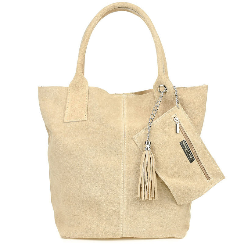 BEIGE LARGE A4 LIGHTWEIGHT SUEDE LEATHER BAG SHOPPER BAG WITH POUCH L82