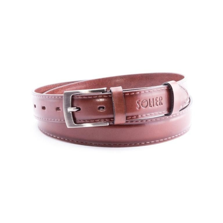 Elegant dark brown leather belt SOLIER SB09