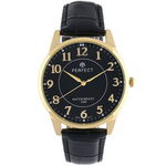 Men's watch quartz black and gold classic leather strap C426