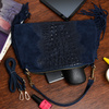 Navy blue women's Italian leather tassel horizontal handbag Z24