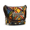 Women's colorful leather messenger bag with mosaic pattern