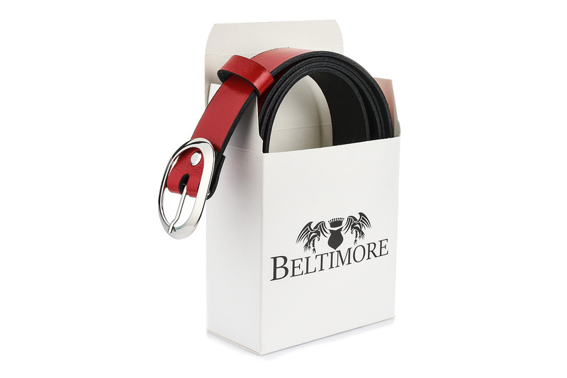 Beltimore women's leather trouser belt 3 cm red U51 : Colors - red, Strap size - r.105-120 cm