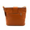 Women's leather messenger bag fastened over the shoulder