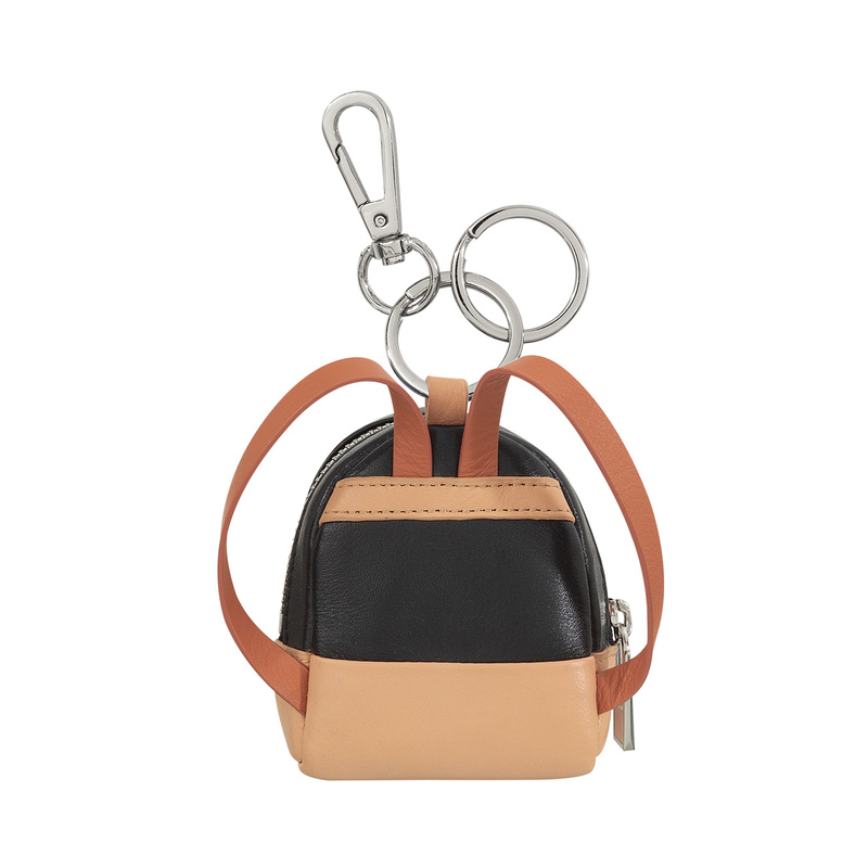 Small coin purse with keyrings for ladies Colorful Tarifa by DUDU in genuine leather, mini backpack design, with carabiner and double ring.