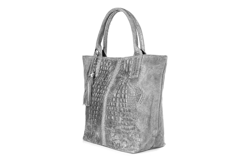 Grey Large Leather Shopper Crocodile Leather Bag Bag With Sachet L94