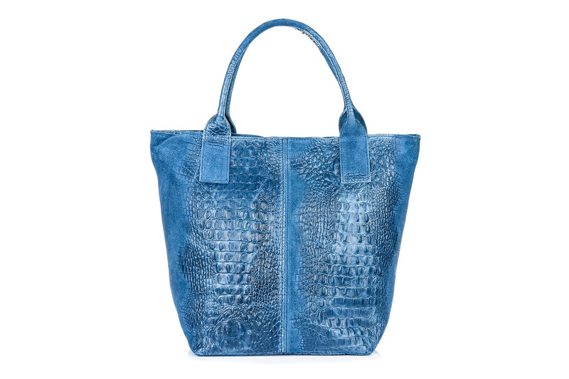 Blue Large Leather Shopper Crocodile Leather Bag Bag WITH Pouch L94