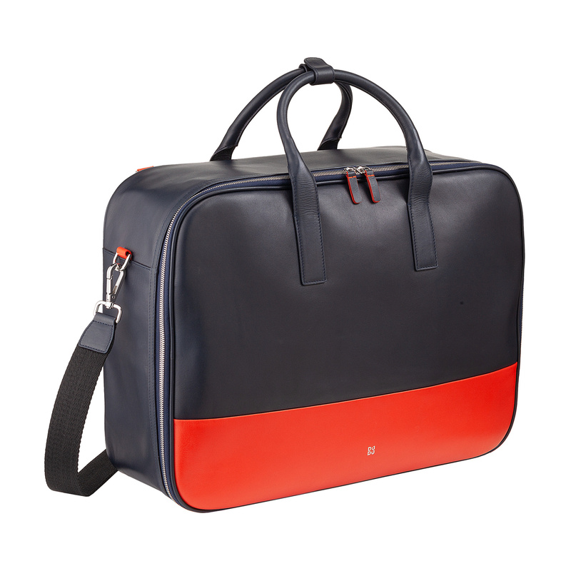 Travel suitcase Colorful Amsterdam by DUDU in genuine leather with handles and shoulder strap. The suitcase can become a comfortable backpack or shoulder bag from 33 litres.