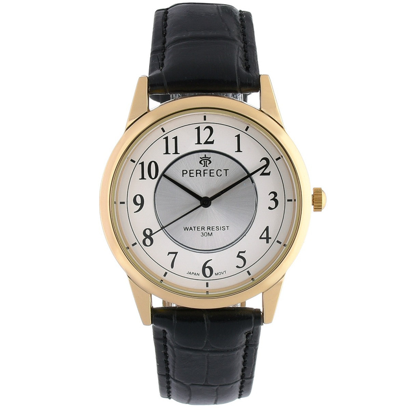 Men's watch quartz white and gold classic leather strap C402