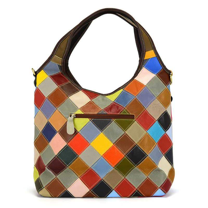 A large leather bag with a beautiful mosaic pattern