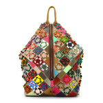 Colorful women's leather backpack with a mosaic and flowers pattern