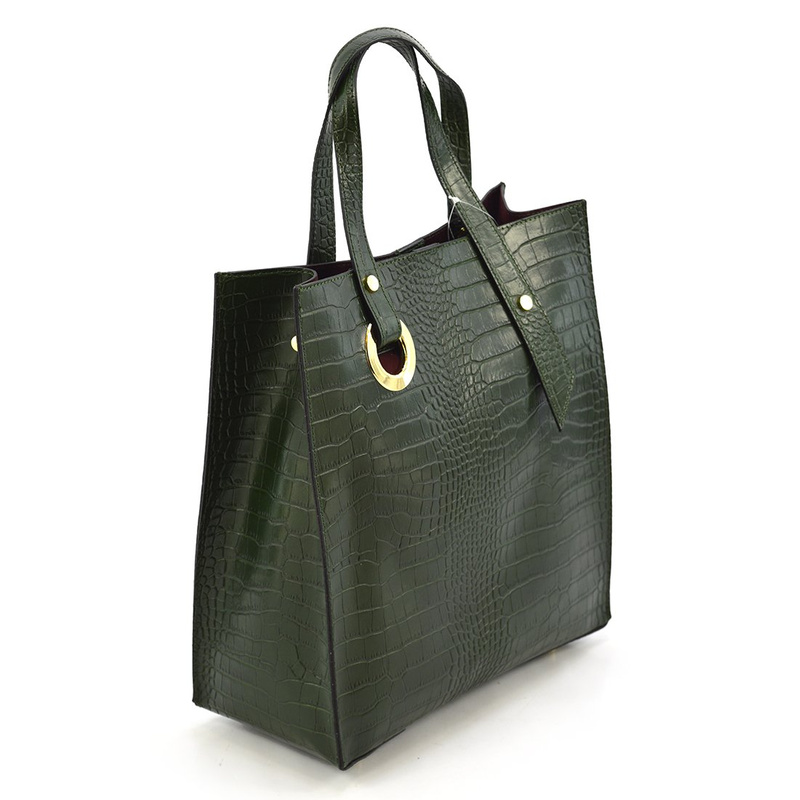 Women's large crocodile leather shoulder shopper bag