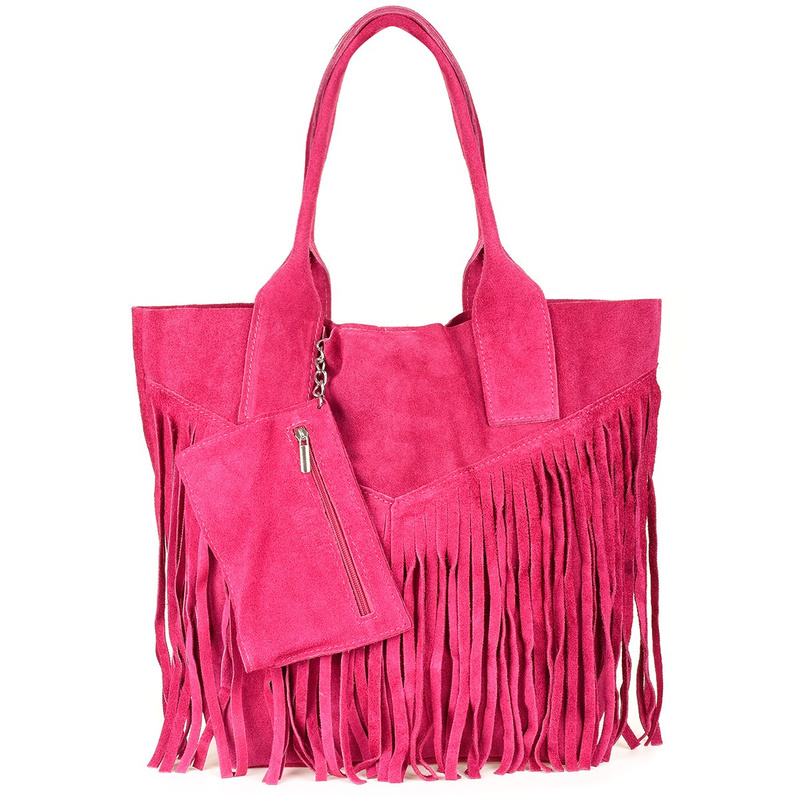 Pink Women's Suede Leather Handbag A4 Tassel Large L83