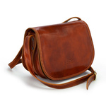 Leather crescent messenger bag, classic handbag on a belt 