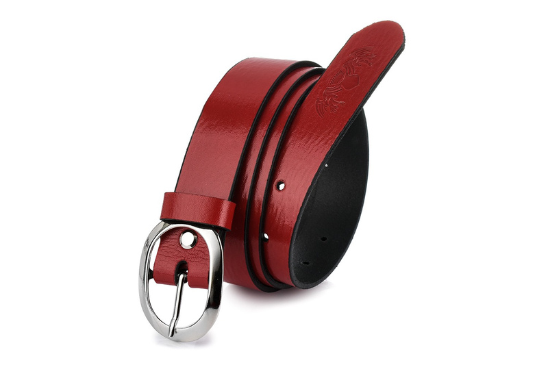 Beltimore women's leather trouser belt 3 cm red U51 : Colors - red, Strap size - r.105-120 cm