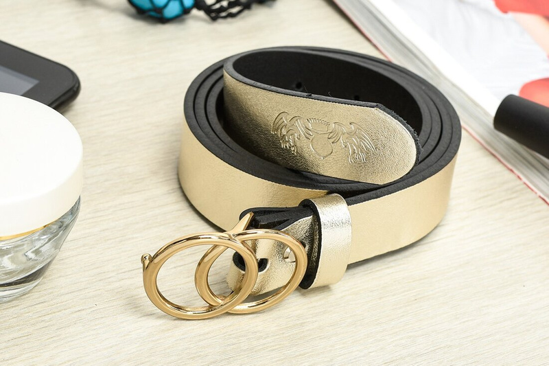 Beltimore women's leather belt gold 3 cm U98 : Colors - yellow, gold, Strap size - r.95-110 cm