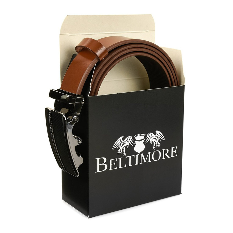 BELTIMORE men's leather belt buckle automatic cognac A22 : Colors - brown, beige, Strap size - r.95-110 cm