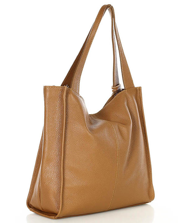 Modny skórzany shopper MAZZINI - Portofino Max camel