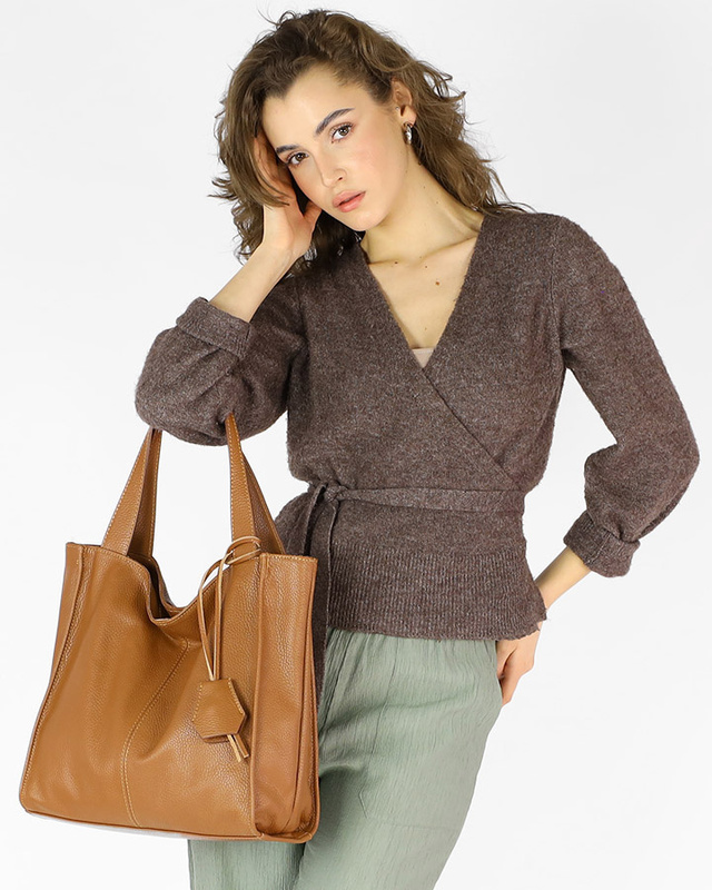 Modny skórzany shopper MAZZINI - Portofino Max camel