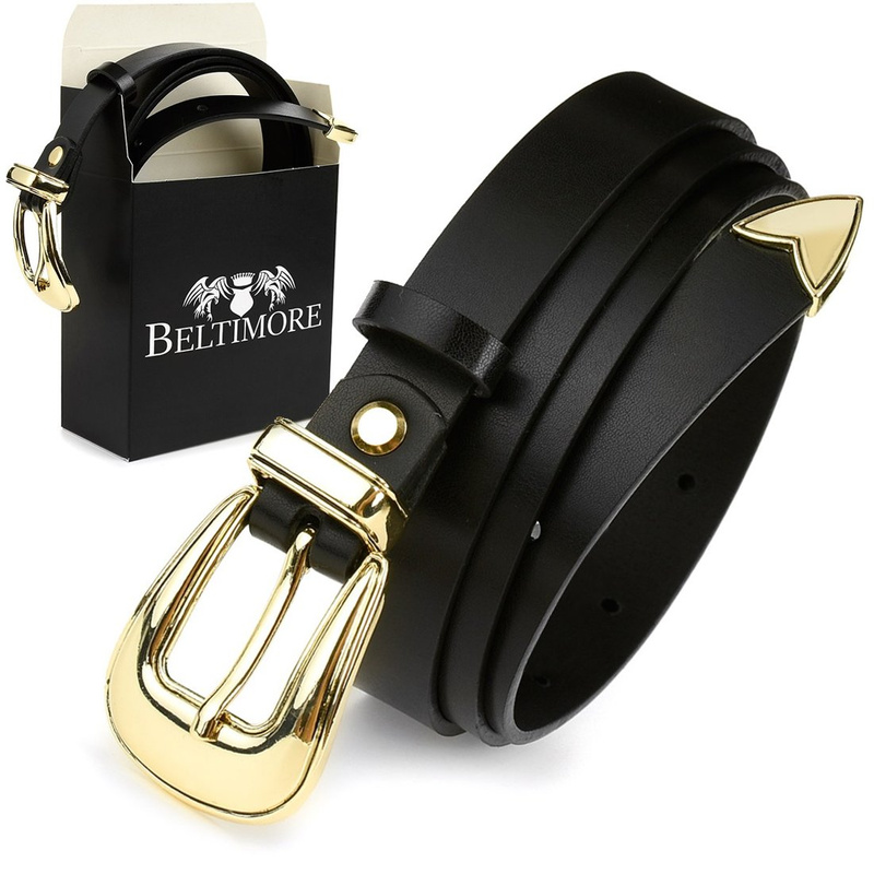 BELTIMORE D52 leather women's gold cowgirl belt : Colors - black, Strap size - r.105-120 cm